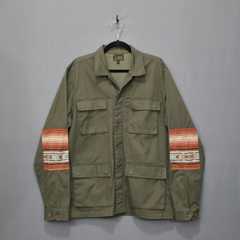 Loser Machine Company Field Jacket Men’s XL Olive Workwear Stain Flaw